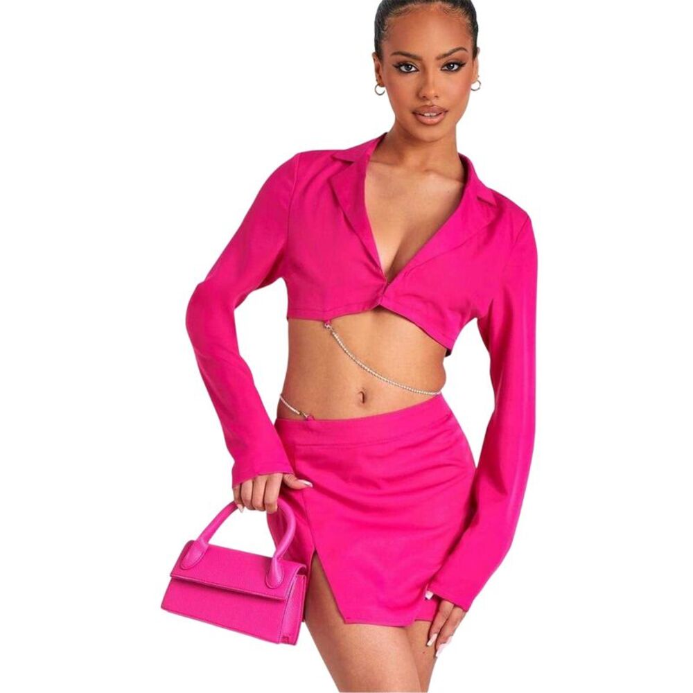 Missy Empire Womens/Ladies Chain Detail Cropped Blazer / Pink